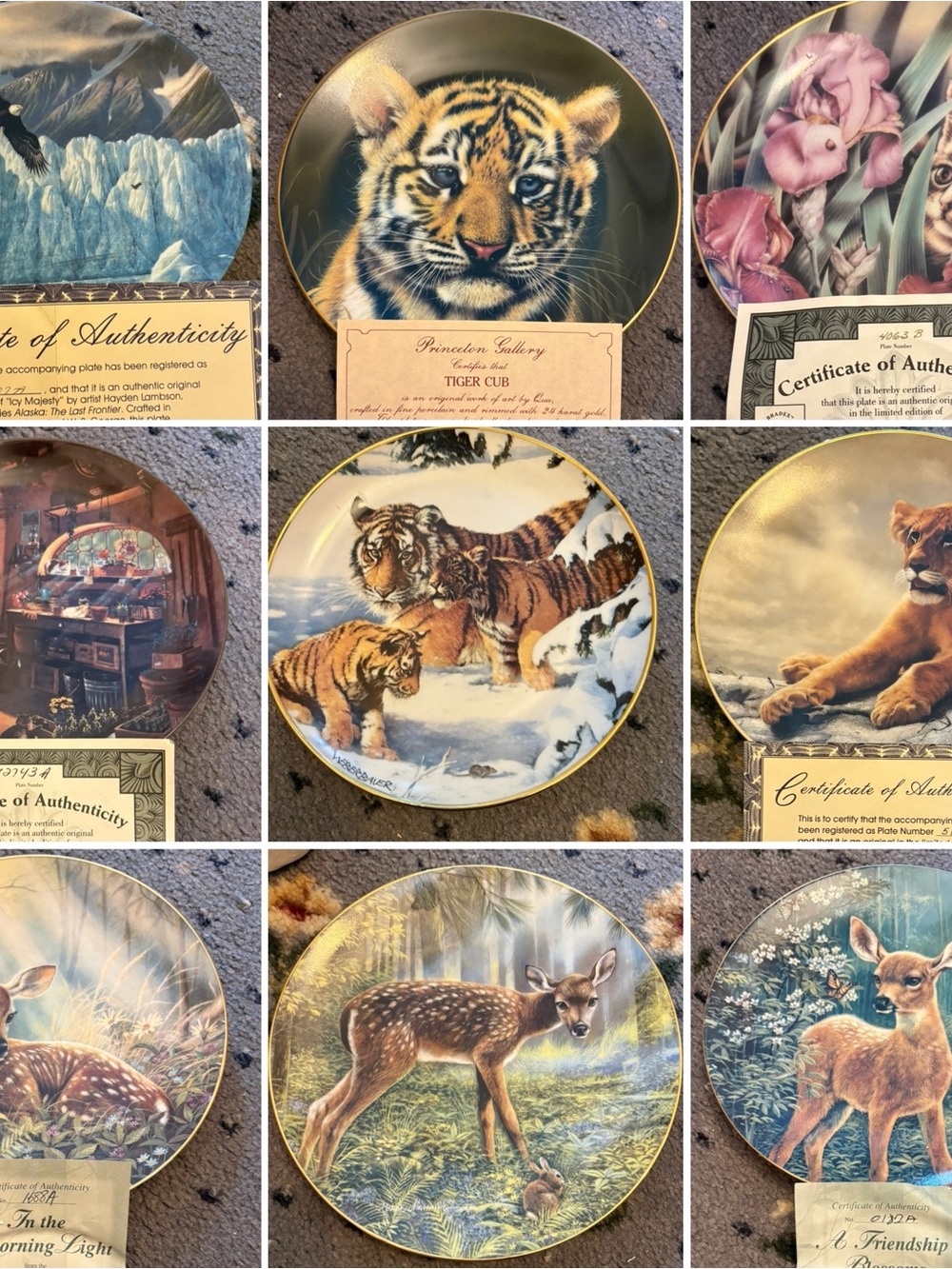 Collector Vintage Animal Art Decorative Plates – Tiger, Deer & Wildlife Scenes